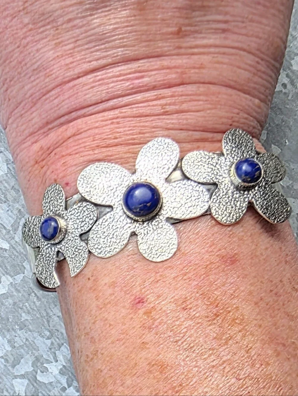 Lapis Lazuli Gemstone Cuff Bracelet In 925 Sterling Silver (Adjustable)